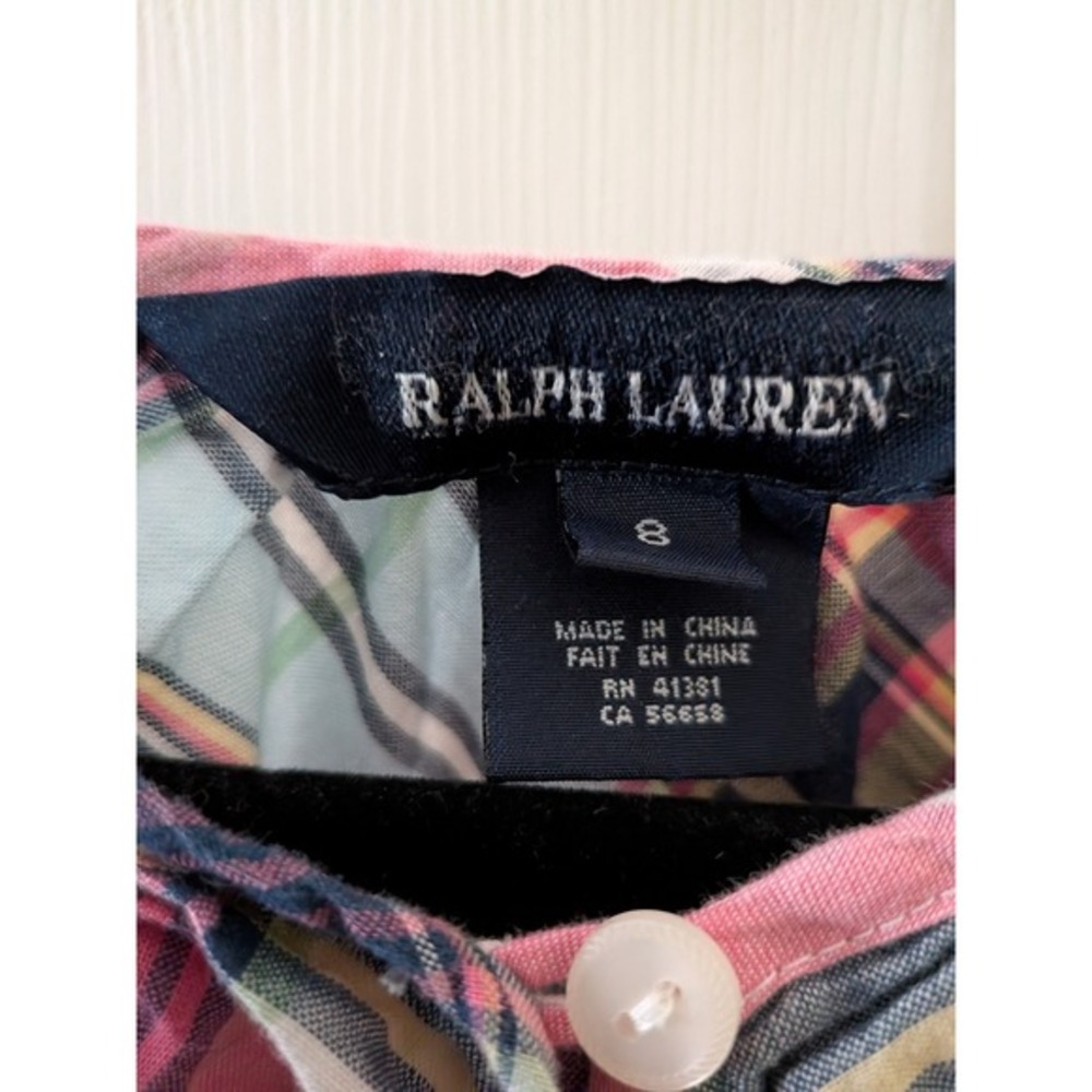 Ralph Lauren Girls Pink Blue Plaid Peplum Button Front Blouse Top Size 8 - Picture 5 of 8